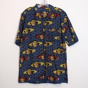 Vintage Saturn Pattern Short Sleeve Button Down Shirt